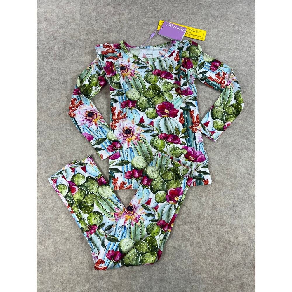 Milk & Coco Olivia Cactus Floral Print Ruffled Bamboo Pajama Set Size 6y NEW